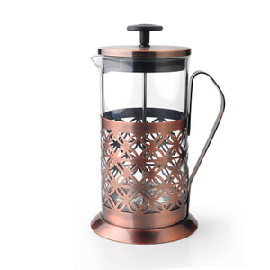 Wholesale Arabian Morocco Style Copper Color Heat Resistant High Borosilicate Glass French Press Coffee Maker Stainless Steel Plunger 