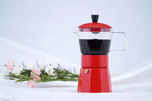 Moka Pot Portable Aluminium Red Espresso With Glass Handle Stove Top Coffee Maker