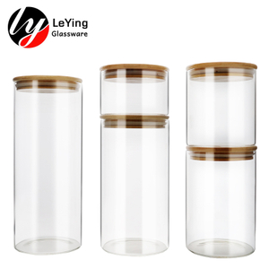 Transparent Empty Glass Jar With Bamboo Lids For Food Storage Usage Jar